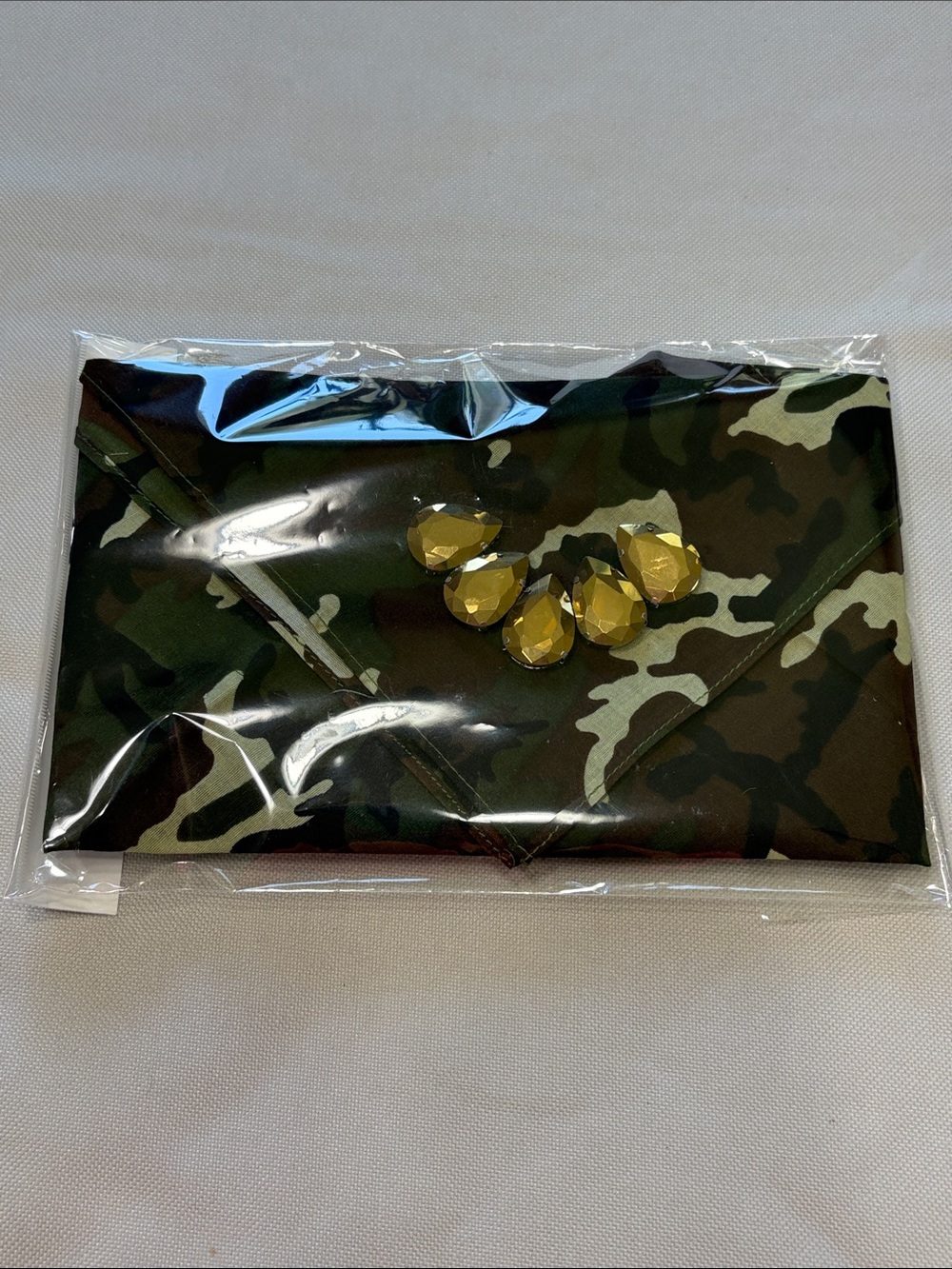 Camouflage Bandanna Faux Gold Jewel Accent